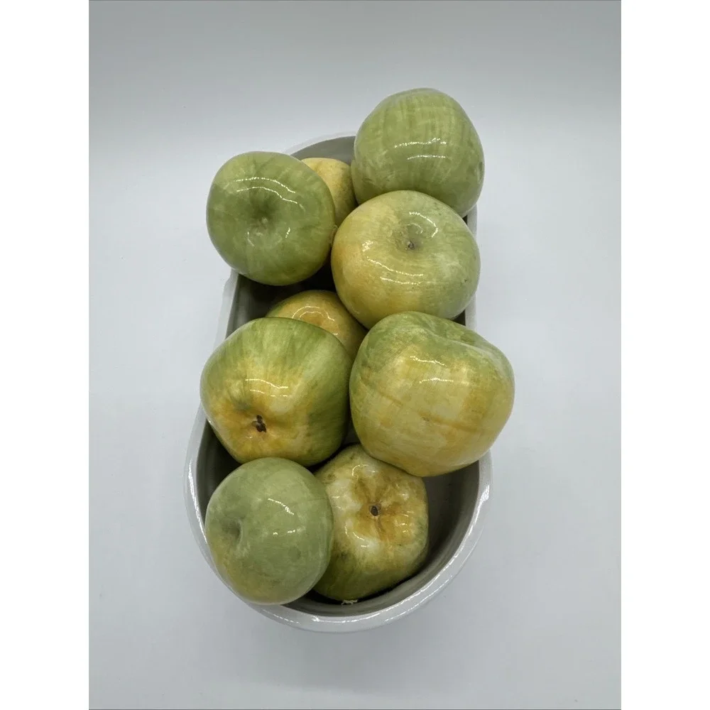 Vintage Italy Ceramic Basket Of Green Apples In Basket 9 Apples 13
